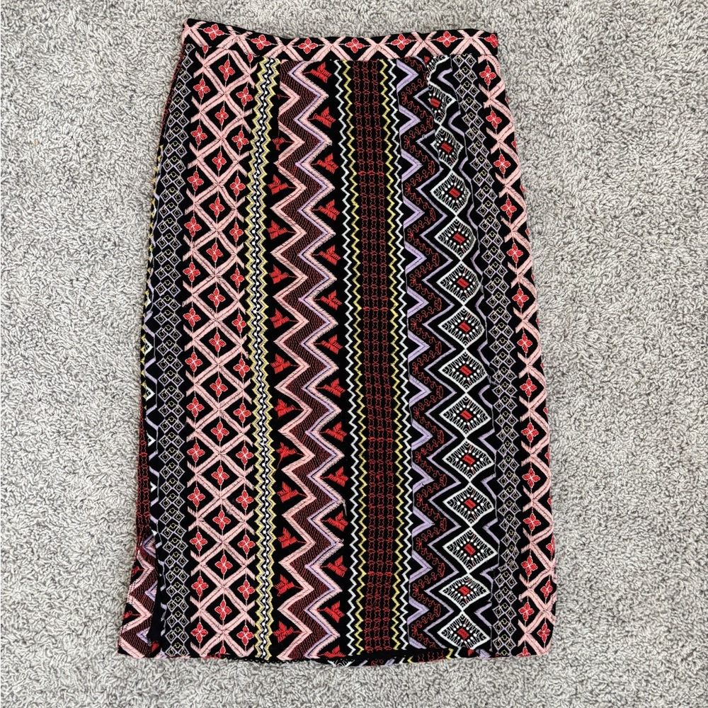 Anthropologie Embroidered Pencil Midi Skirt